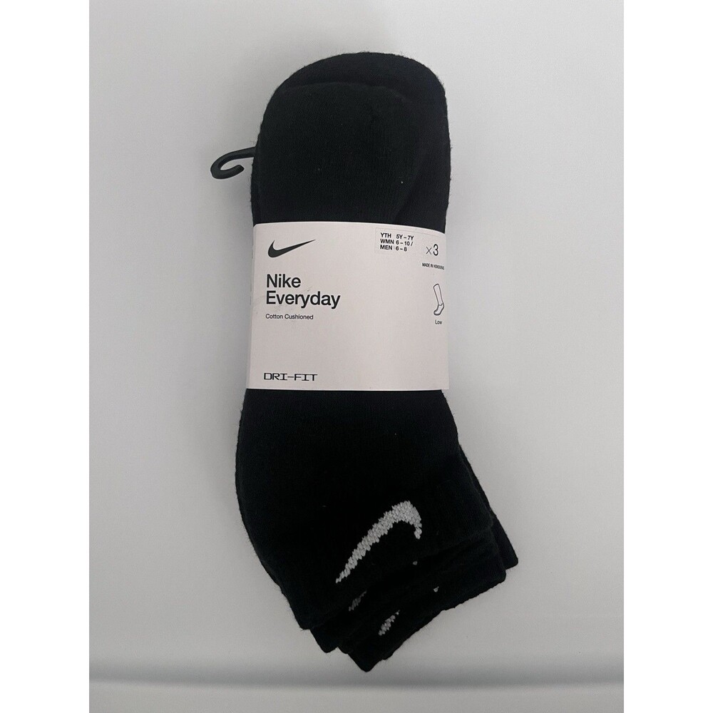 New Youth Cotton Cushioned Low Cut Socks Black 3 Pairs 5Y-7Y